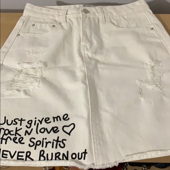 Ripped White Jean Mini Skirt - Picture 1 of 5